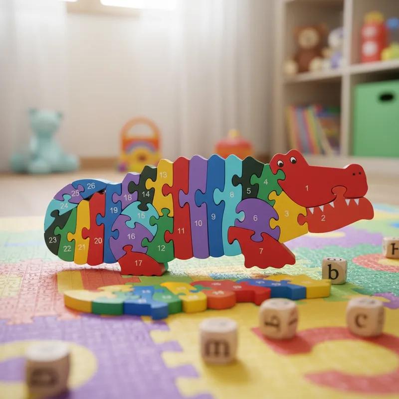 Quebra-cabeça Madeira Infantil Educativo Montessori Animais C/ 26 Peças Numeradas Brinquedo Didático