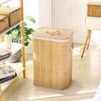 Cesto de Roupa Suja 72 LITROS Lavanderia Bambu c/ Tampa Retangular Forrado Quarto Banheiro Dobrável