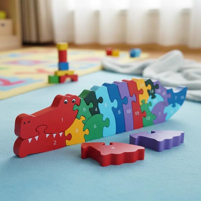 Quebra-cabeça Madeira Infantil Educativo Montessori Animais C/ 26 Peças Numeradas Brinquedo Didático