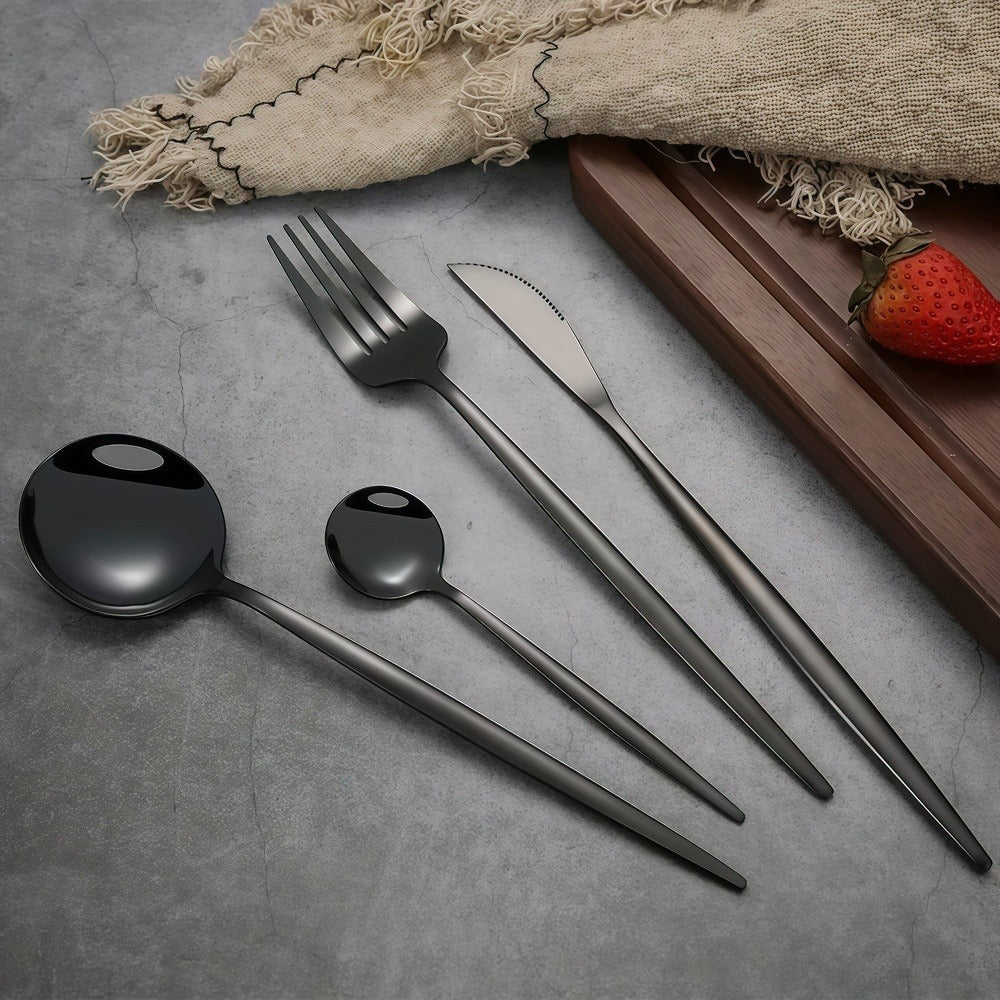 Kit 24 Jogo De Talheres Aço Inoxidável 416 Preto - Mars