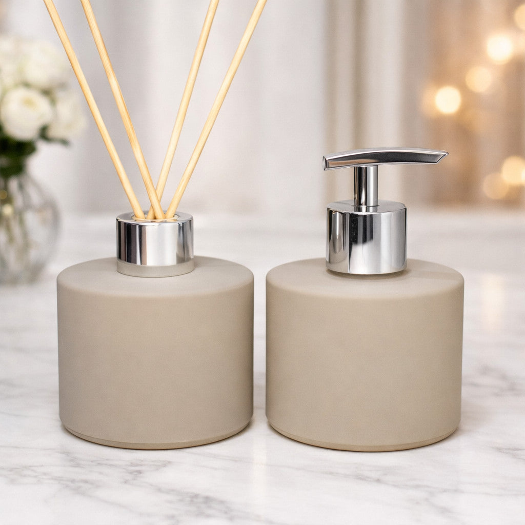 Kit lavabo Picolo Bege Modelo Luxo Com Porta Sabonete e Aromatizador de Ambiente