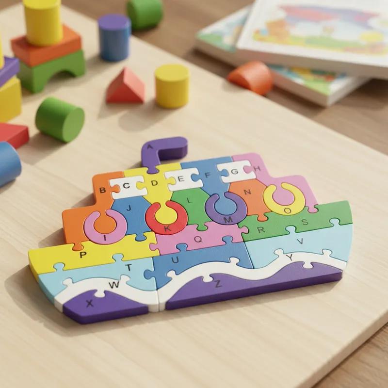 Quebra-cabeça Madeira Infantil Educativo Montessori Animais C/ 26 Peças Numeradas Brinquedo Didático
