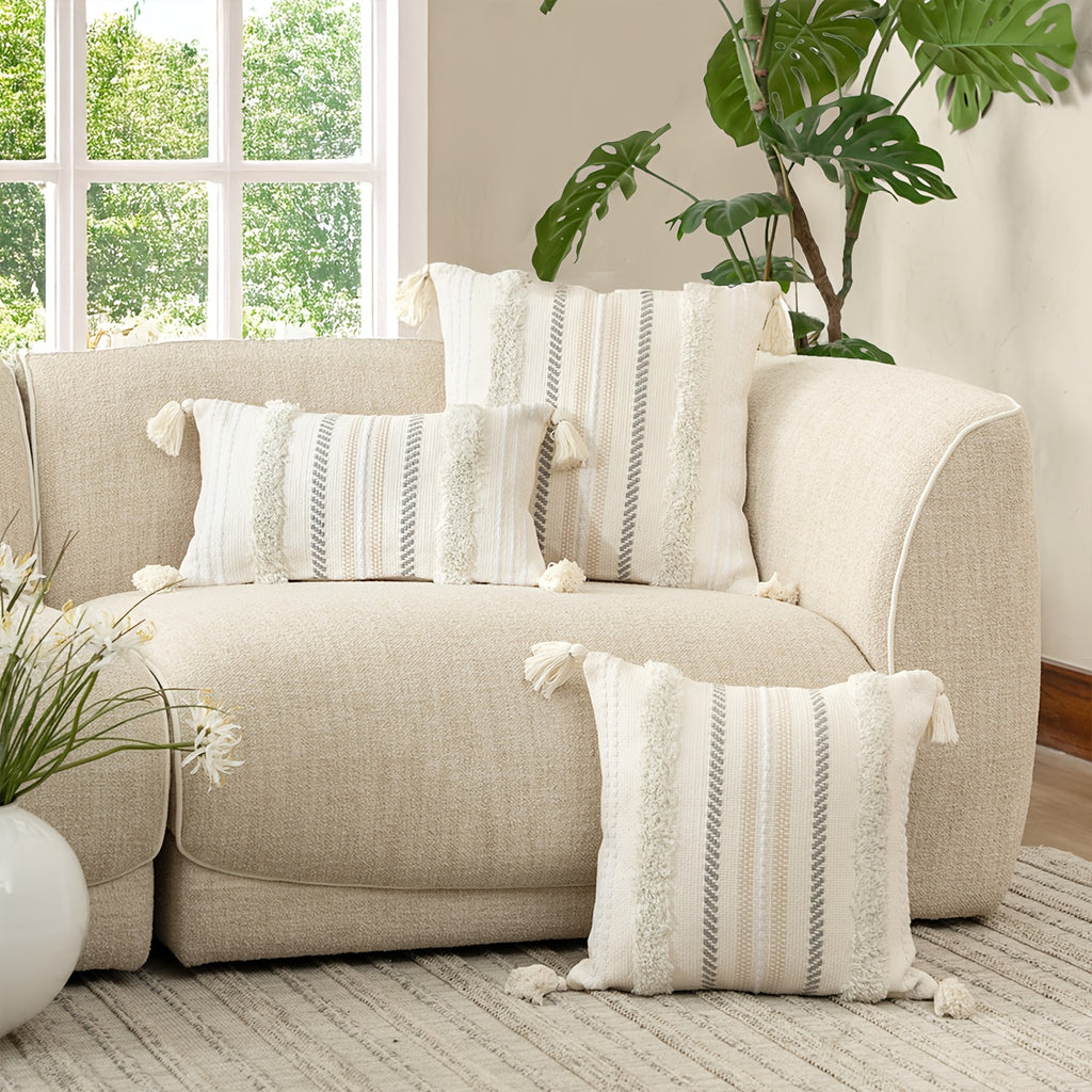 1 peça Fronha com Franjas e Tufadas em Jacquard com Fios Prateados, Estilo Moderno Minimalista Colorido para Sala de Estar, Quarto, Decoração de Casa, Lavável e Fácil de Limpar