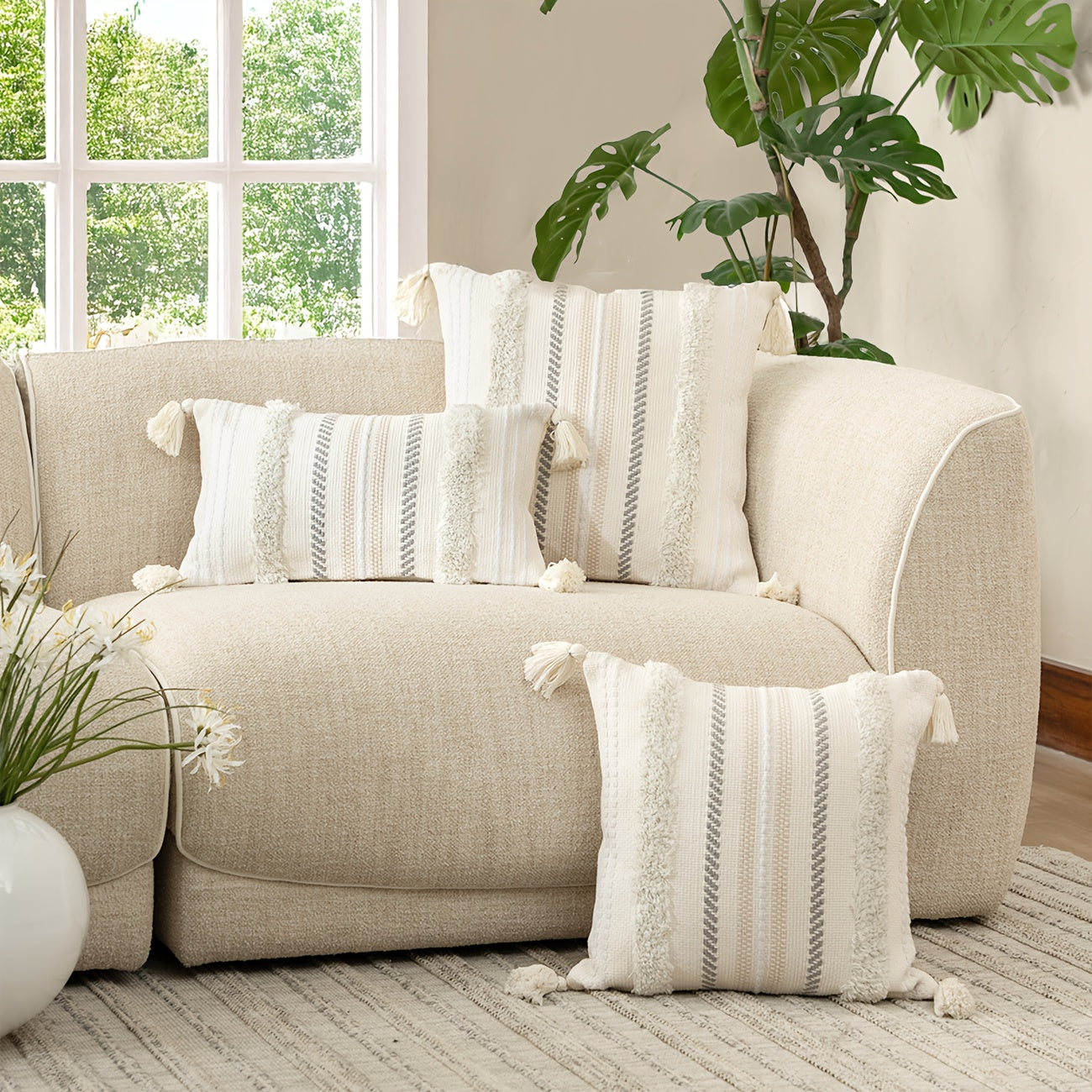 1 peça Fronha com Franjas e Tufadas em Jacquard com Fios Prateados, Estilo Moderno Minimalista Colorido para Sala de Estar, Quarto, Decoração de Casa, Lavável e Fácil de Limpar