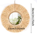 1 Peça Espelho de Parede de Ráfia e Contas de Madeira, Decoração de Alta Qualidade para Casa, Ornamento Artesanal Estilo Boêmio, Minimalista para Sala ou Quarto