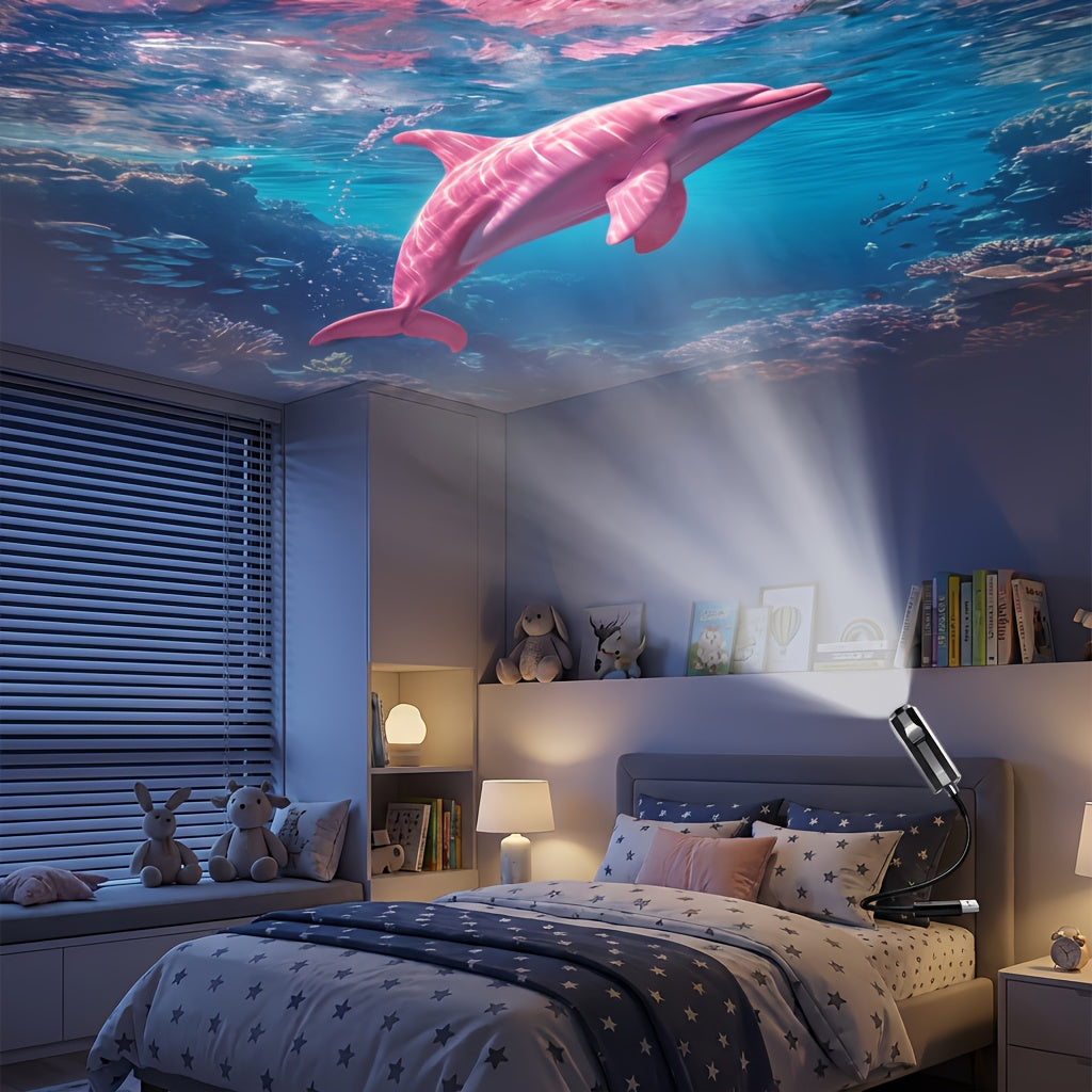 Projetor Portátil USB de Vida Marinha para Luz Noturna - Lâmpada Ambiente LED com Slides de Imagens Oceânicas Intercambiáveis (Baleia, Água-viva, Golfinho, Tartaruga) - Luz Noturna LED Romântica para Quarto, Sala de Estar, Teto do Carro - Decoração Criativa & Presente