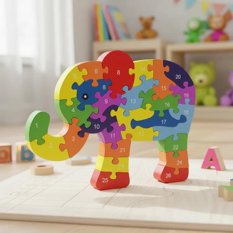 Quebra-cabeça Madeira Infantil Educativo Montessori Animais C/ 26 Peças Numeradas Brinquedo Didático