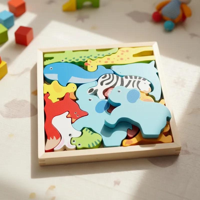Quebra Cabeça Encaixe Divertido 3D Jogo da Velha MDF Educativo Brinquedo Bebê Pedagógico Sensorial