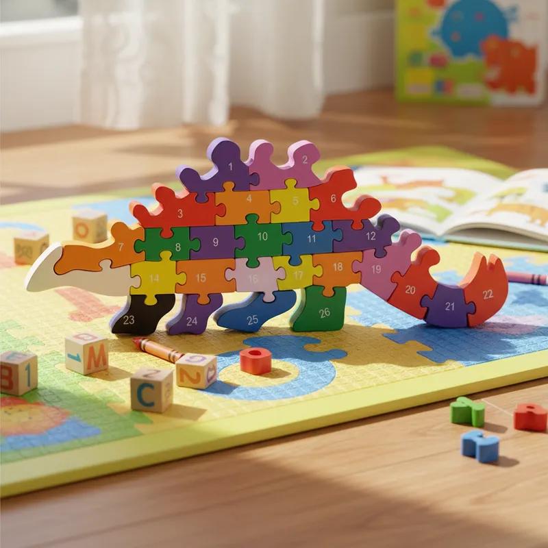 Quebra-cabeça Madeira Infantil Educativo Montessori Animais C/ 26 Peças Numeradas Brinquedo Didático