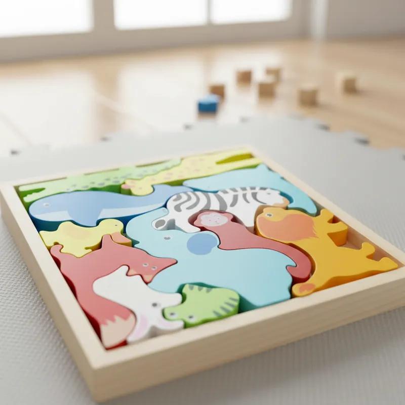 Quebra Cabeça Encaixe Divertido 3D Jogo da Velha MDF Educativo Brinquedo Bebê Pedagógico Sensorial