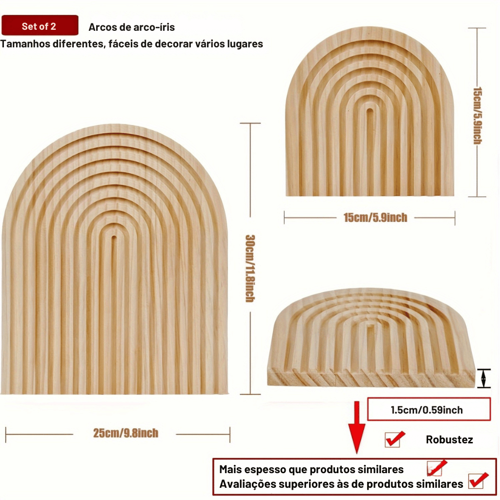 Prateleira Arco-Íris Boho em Madeira - Conjunto 2 Peças