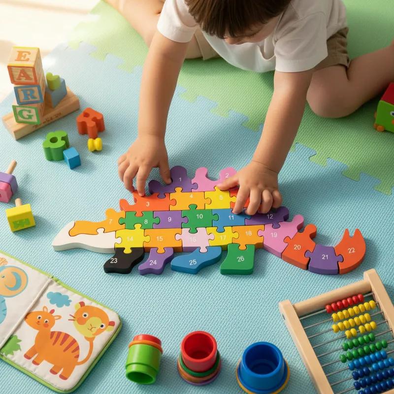 Quebra-cabeça Madeira Infantil Educativo Montessori Animais C/ 26 Peças Numeradas Brinquedo Didático