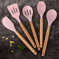 Conjunto de 5 peças, Conjunto de Utensílios de Cozinha em Silicone, Conjunto de Ferramentas de Cozinha para Cozinhar de Forma Segura, Conjunto de Utensílios Antiaderentes com Cabos de Madeira, Utensílios de Cozinha Modernos Laváveis, Acessórios de Cozinha, Gadgets de Cozinha, Adições Essenciais para a Cozinha