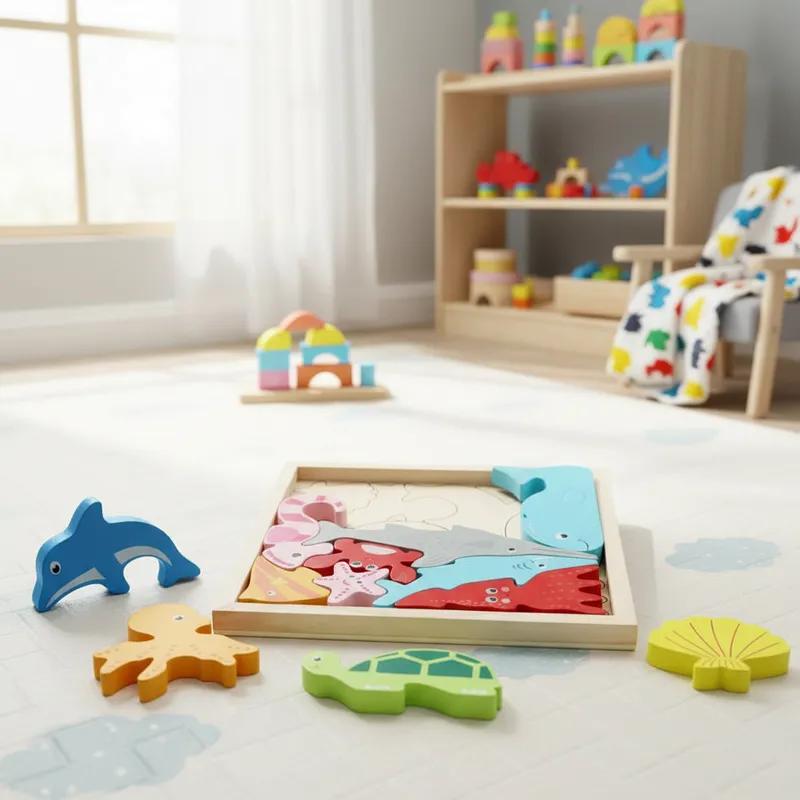 Quebra Cabeça Encaixe Divertido 3D Jogo da Velha MDF Educativo Brinquedo Bebê Pedagógico Sensorial
