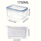 Caixa Grande de Armazenamento de Alimentos Reutilizável 2pçs/4pçs com Tampa Articulada e Cesto de Drenagem - Dupla Camada à Prova de Vazamento Adequada para Carne, Frutas, Legumes, Recipiente de Plástico Empilhável para Despensa, Geladeira, Organização de Cozinha, Recipiente Selado de Grande