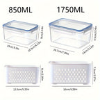 Caixa Grande de Armazenamento de Alimentos Reutilizável 2pçs/4pçs com Tampa Articulada e Cesto de Drenagem - Dupla Camada à Prova de Vazamento Adequada para Carne, Frutas, Legumes, Recipiente de Plástico Empilhável para Despensa, Geladeira, Organização de Cozinha, Recipiente Selado de Grande