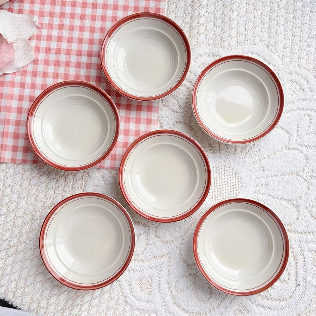 Conjunto de 4 Pratos de Cerâmica às Riscas com Bordas Verdes - Taças de Molho para Imersão de Cor Sólida Fáceis, Pratos de Snacks de 4,5 polegadas, Taças de Sobremesa, Adequadas para Cozinhas Domésticas e Restaurantes, para Servir Condimentos, Marmeladas, Sushi, Ketchup, Churrascos, Festas, Bolos