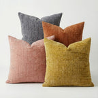 Conjunto de 4 Capas de Almofada Decorativas Boho em Chenille Macio com Textura, 45.72cm*45.72cm, Capas de Almofada Rústicas Lisas com Detalhes, Cores Misturadas, Fecho de Zíper, Tecido, Poliéster, Estilo Aconchegante de Casa de Campo, Lavar à Mão Apenas, Adequado para Primavera, Verão, Outono e Inverno
