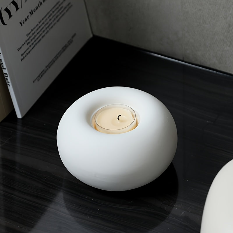 1 unidade de Porta-Velas Redondo de Cerâmica Branca Minimalista Moderno Estilo Nórdico, Adequado para Velas, Decoração de Mesa de Jantar Estilo Ins para Decoração de Casa para a Páscoa, Natal, Ação de Graças Decorações Suaves