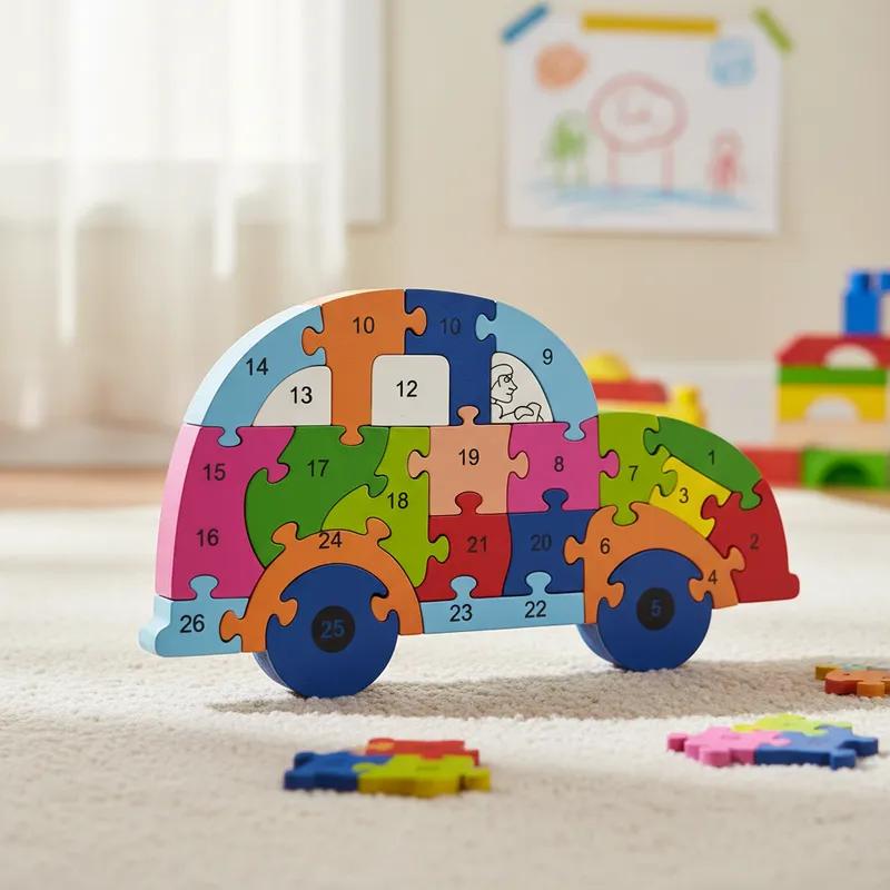 Quebra-cabeça Madeira Infantil Educativo Montessori Animais C/ 26 Peças Numeradas Brinquedo Didático