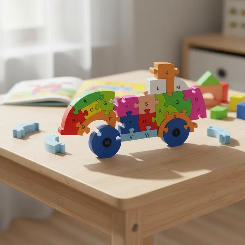 Quebra-cabeça Madeira Infantil Educativo Montessori Animais C/ 26 Peças Numeradas Brinquedo Didático