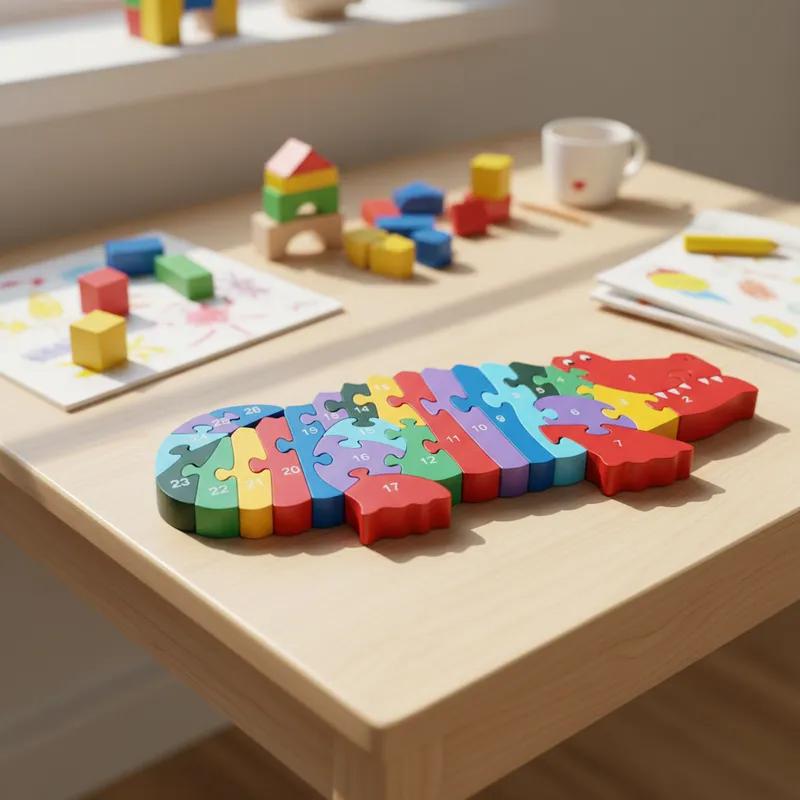 Quebra-cabeça Madeira Infantil Educativo Montessori Animais C/ 26 Peças Numeradas Brinquedo Didático