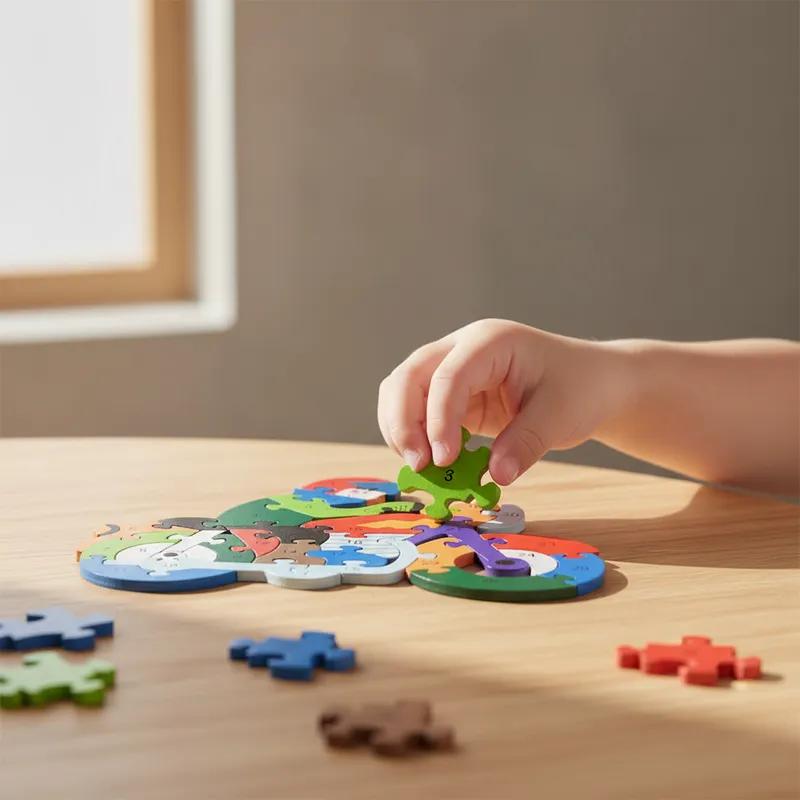 Quebra-cabeça Madeira Infantil Educativo Montessori Animais C/ 26 Peças Numeradas Brinquedo Didático