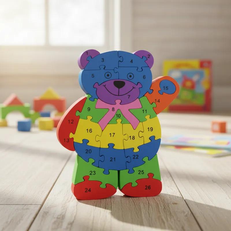 Quebra-cabeça Madeira Infantil Educativo Montessori Animais C/ 26 Peças Numeradas Brinquedo Didático