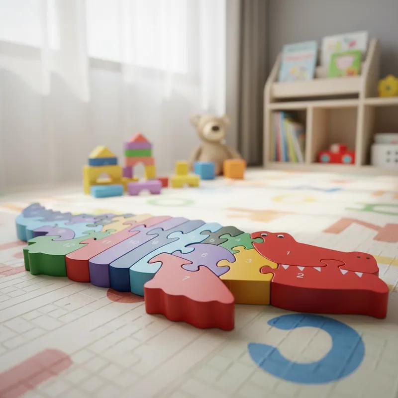 Quebra-cabeça Madeira Infantil Educativo Montessori Animais C/ 26 Peças Numeradas Brinquedo Didático