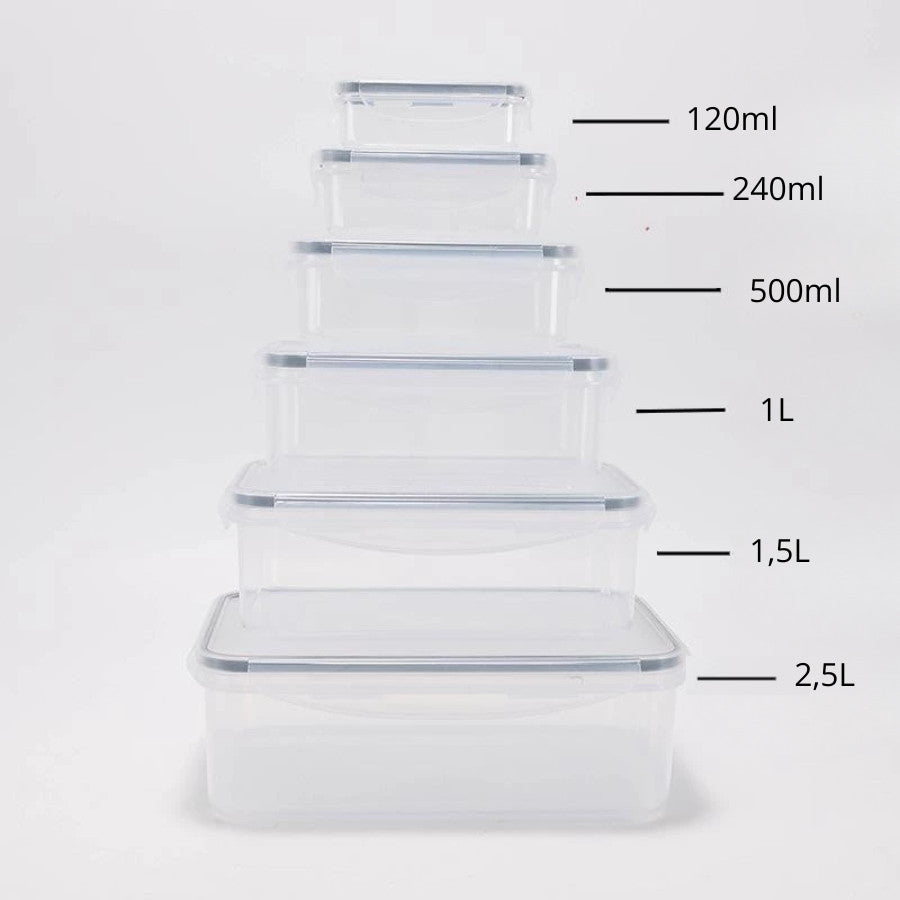 Kit Conjunto 6 Potes Herméticos Geladeira Marmita Tampa Click Vedação Silicone Borracha