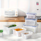 Caixa Grande de Armazenamento de Alimentos Reutilizável 2pçs/4pçs com Tampa Articulada e Cesto de Drenagem - Dupla Camada à Prova de Vazamento Adequada para Carne, Frutas, Legumes, Recipiente de Plástico Empilhável para Despensa, Geladeira, Organização de Cozinha, Recipiente Selado de Grande