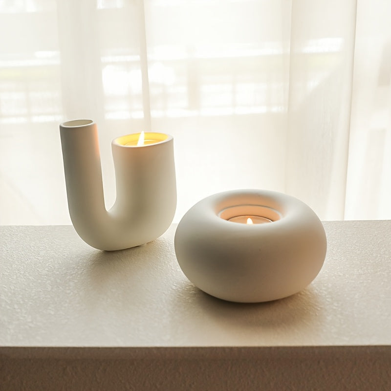 1 unidade de Porta-Velas Redondo de Cerâmica Branca Minimalista Moderno Estilo Nórdico, Adequado para Velas, Decoração de Mesa de Jantar Estilo Ins para Decoração de Casa para a Páscoa, Natal, Ação de Graças Decorações Suaves