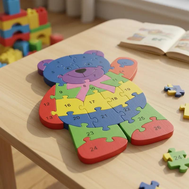 Quebra-cabeça Madeira Infantil Educativo Montessori Animais C/ 26 Peças Numeradas Brinquedo Didático