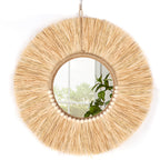 1 Peça Espelho de Parede de Ráfia e Contas de Madeira, Decoração de Alta Qualidade para Casa, Ornamento Artesanal Estilo Boêmio, Minimalista para Sala ou Quarto
