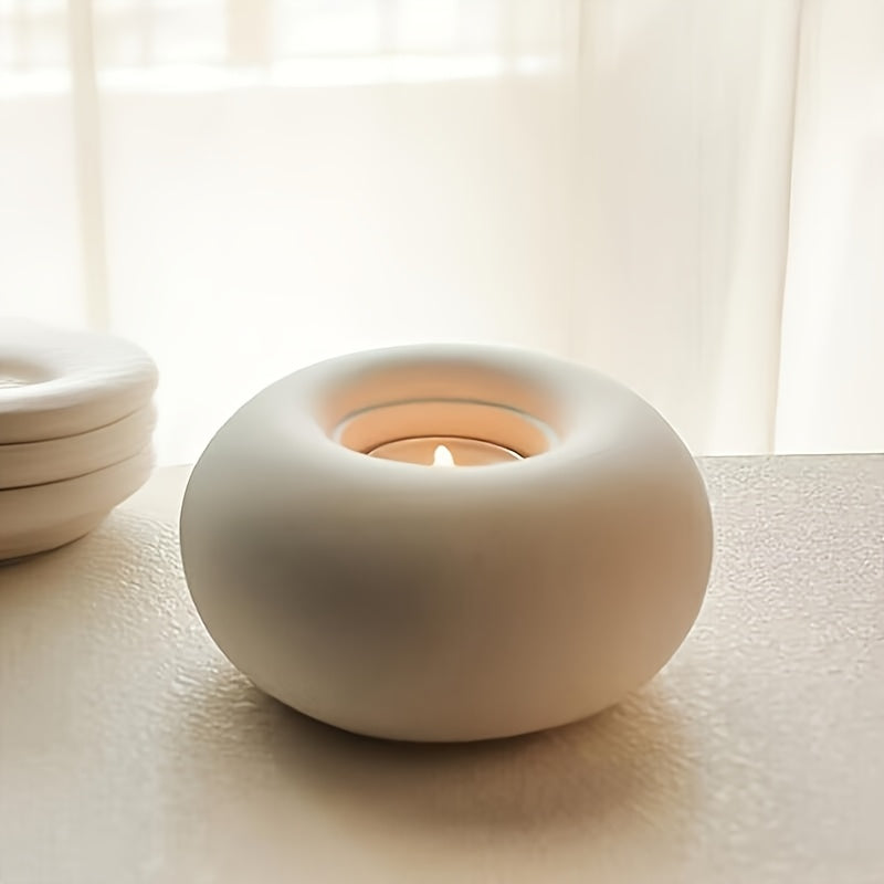 1 unidade de Porta-Velas Redondo de Cerâmica Branca Minimalista Moderno Estilo Nórdico, Adequado para Velas, Decoração de Mesa de Jantar Estilo Ins para Decoração de Casa para a Páscoa, Natal, Ação de Graças Decorações Suaves