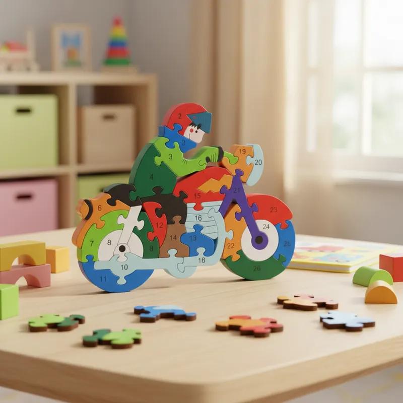 Quebra-cabeça Madeira Infantil Educativo Montessori Animais C/ 26 Peças Numeradas Brinquedo Didático