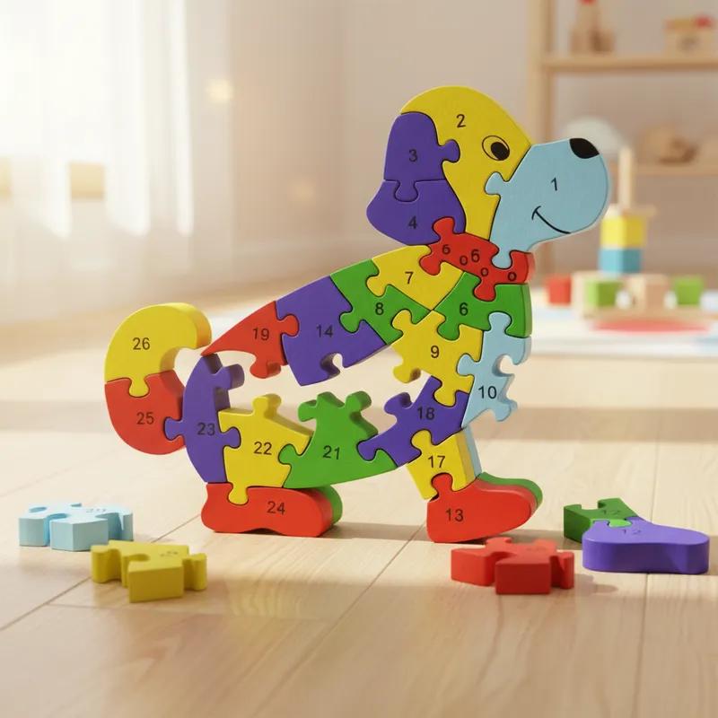 Quebra-cabeça Madeira Infantil Educativo Montessori Animais C/ 26 Peças Numeradas Brinquedo Didático