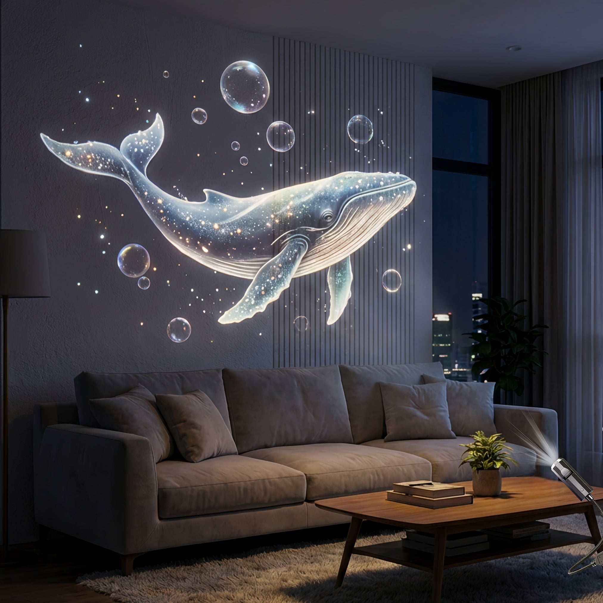 Projetor Portátil USB de Vida Marinha para Luz Noturna - Lâmpada Ambiente LED com Slides de Imagens Oceânicas Intercambiáveis (Baleia, Água-viva, Golfinho, Tartaruga) - Luz Noturna LED Romântica para Quarto, Sala de Estar, Teto do Carro - Decoração Criativa & Presente