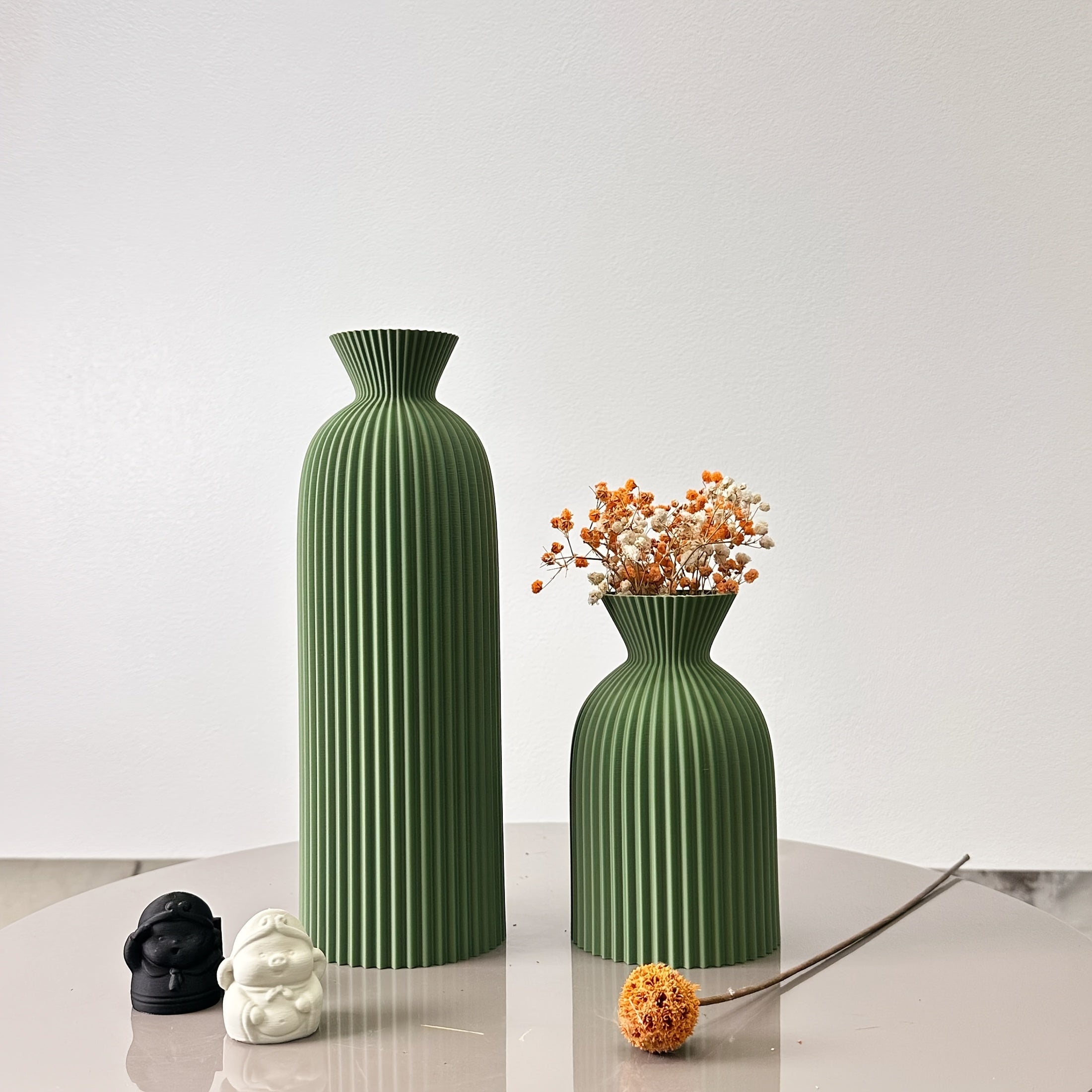 Conjunto de 2 Vasos de Arte Ondulados, Vasos para Arranjos de Flores Secas, Adequados para Vasos de Ornamentos de Decoração de Casa, Vasos de Decoração de Hall de Entrada, Ornamentos de Vasos de Secretária de Escritório