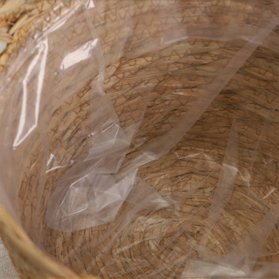 Cesto Cachepot de Palha Natural Com Forro De Plástico Para Vaso
