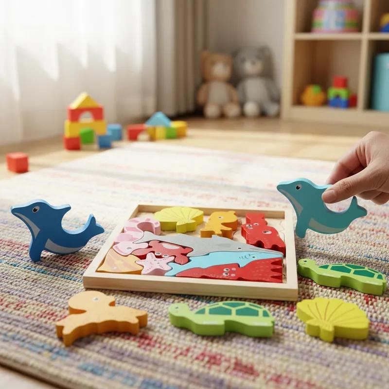 Quebra Cabeça Encaixe Divertido 3D Jogo da Velha MDF Educativo Brinquedo Bebê Pedagógico Sensorial