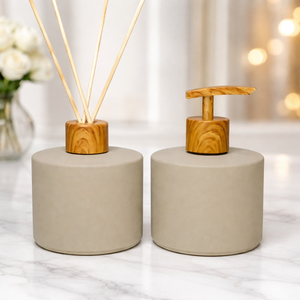 Kit lavabo Picolo Bege Modelo Luxo Com Porta Sabonete e Aromatizador de Ambiente