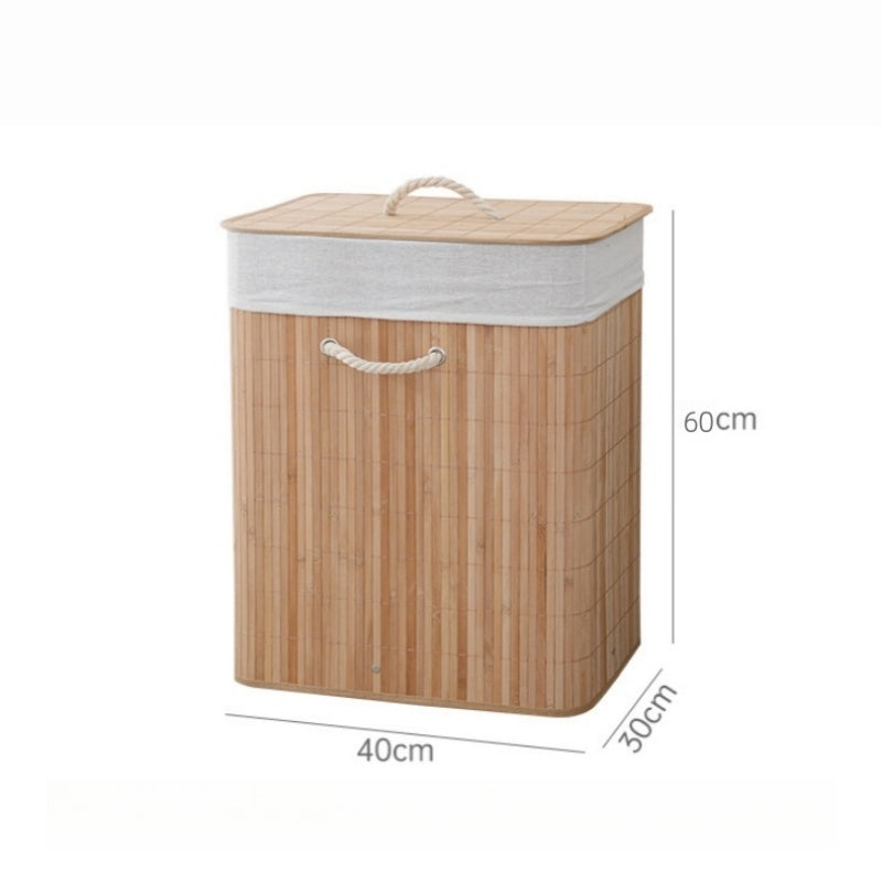 Cesto de Roupa Suja 72 LITROS Lavanderia Bambu c/ Tampa Retangular Forrado Quarto Banheiro Dobrável
