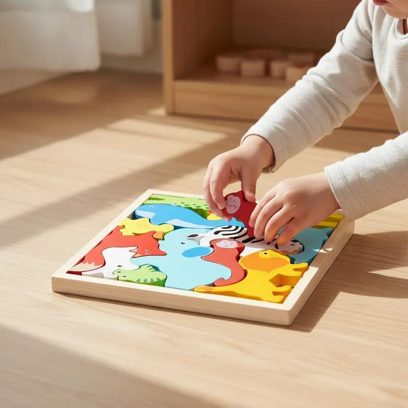 Quebra Cabeça Encaixe Divertido 3D Jogo da Velha MDF Educativo Brinquedo Bebê Pedagógico Sensorial