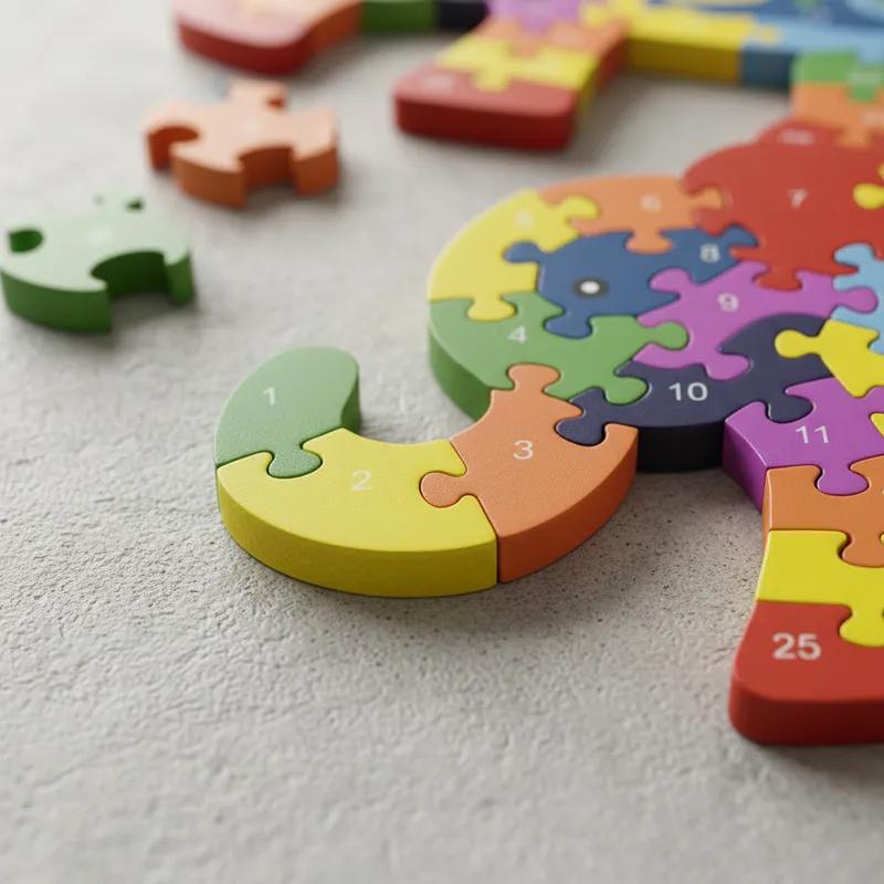 Quebra-cabeça Madeira Infantil Educativo Montessori Animais C/ 26 Peças Numeradas Brinquedo Didático