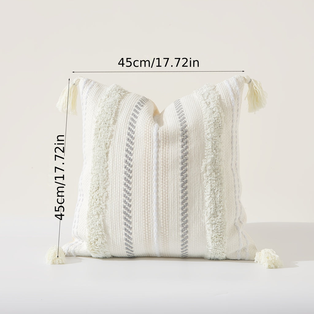 1 peça Fronha com Franjas e Tufadas em Jacquard com Fios Prateados, Estilo Moderno Minimalista Colorido para Sala de Estar, Quarto, Decoração de Casa, Lavável e Fácil de Limpar