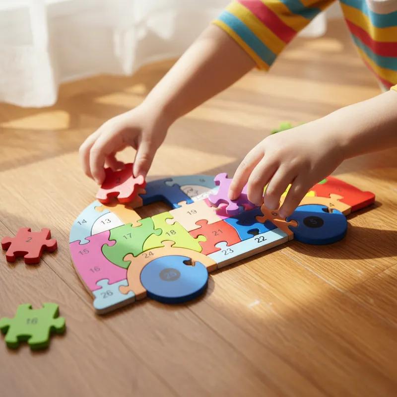 Quebra-cabeça Madeira Infantil Educativo Montessori Animais C/ 26 Peças Numeradas Brinquedo Didático