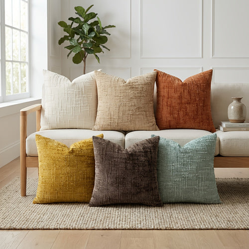 Conjunto de 4 Capas de Almofada Decorativas Boho em Chenille Macio com Textura, 45.72cm*45.72cm, Capas de Almofada Rústicas Lisas com Detalhes, Cores Misturadas, Fecho de Zíper, Tecido, Poliéster, Estilo Aconchegante de Casa de Campo, Lavar à Mão Apenas, Adequado para Primavera, Verão, Outono e Inverno
