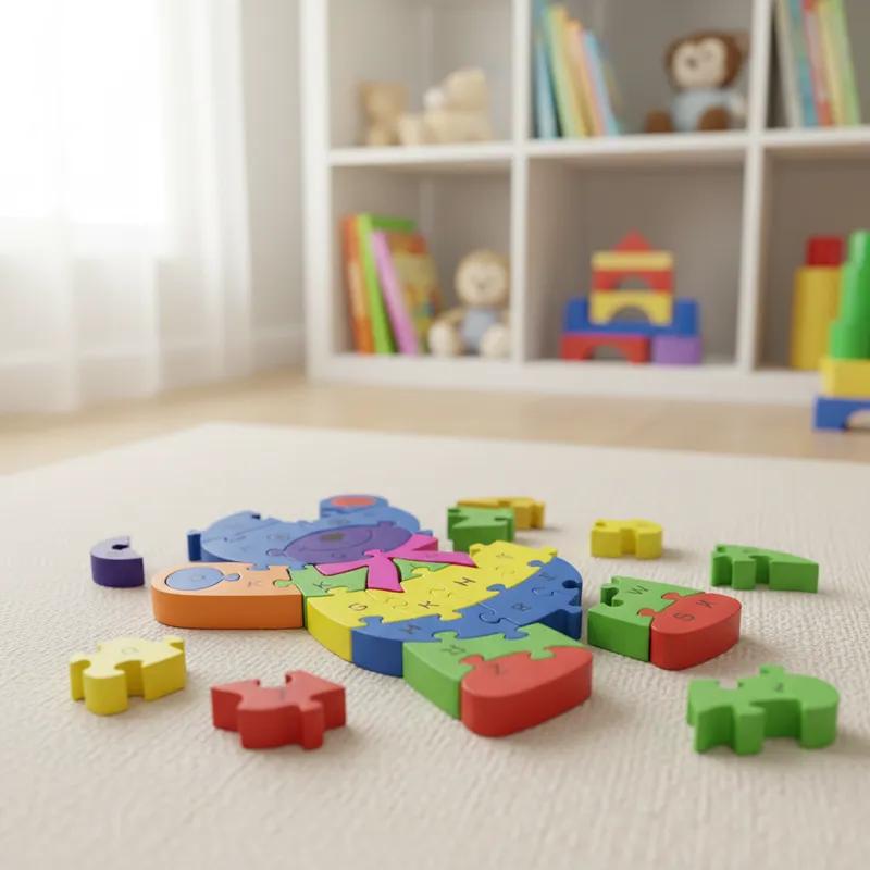Quebra-cabeça Madeira Infantil Educativo Montessori Animais C/ 26 Peças Numeradas Brinquedo Didático