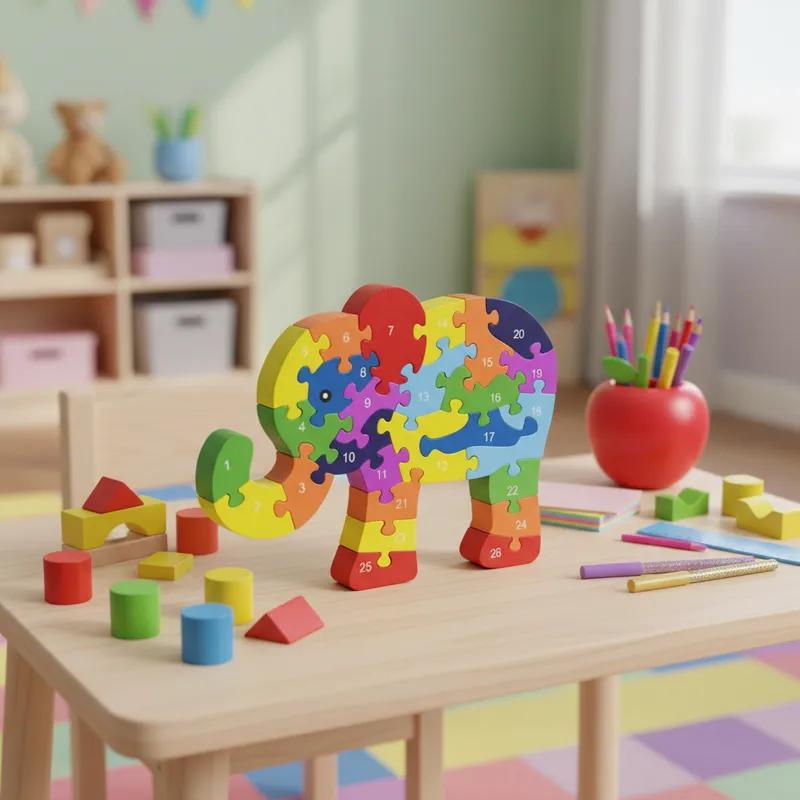 Quebra-cabeça Madeira Infantil Educativo Montessori Animais C/ 26 Peças Numeradas Brinquedo Didático